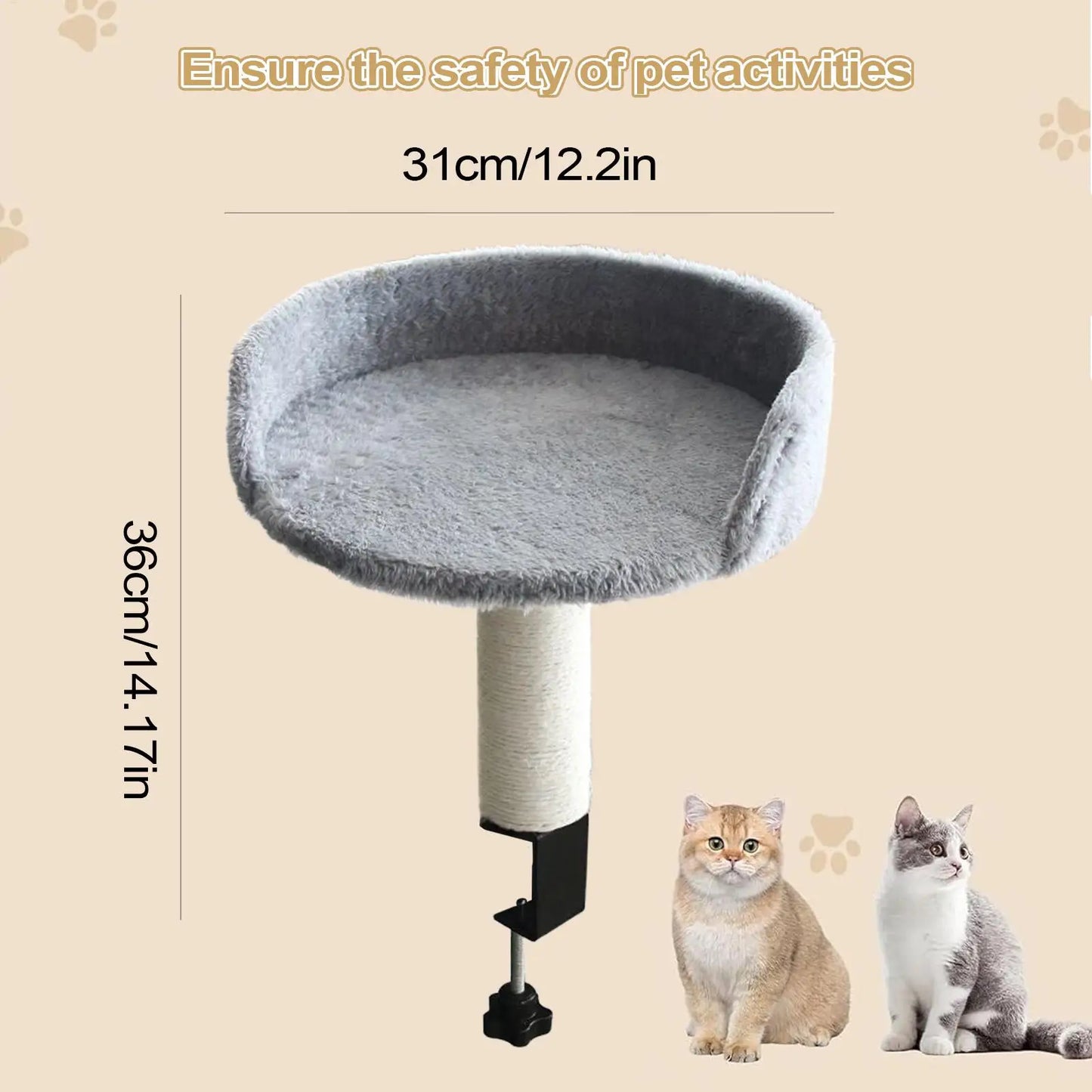 Adjustable Rotating Desk Cat Perch – Space-Saving Clamp-On Cat Hammock Bed