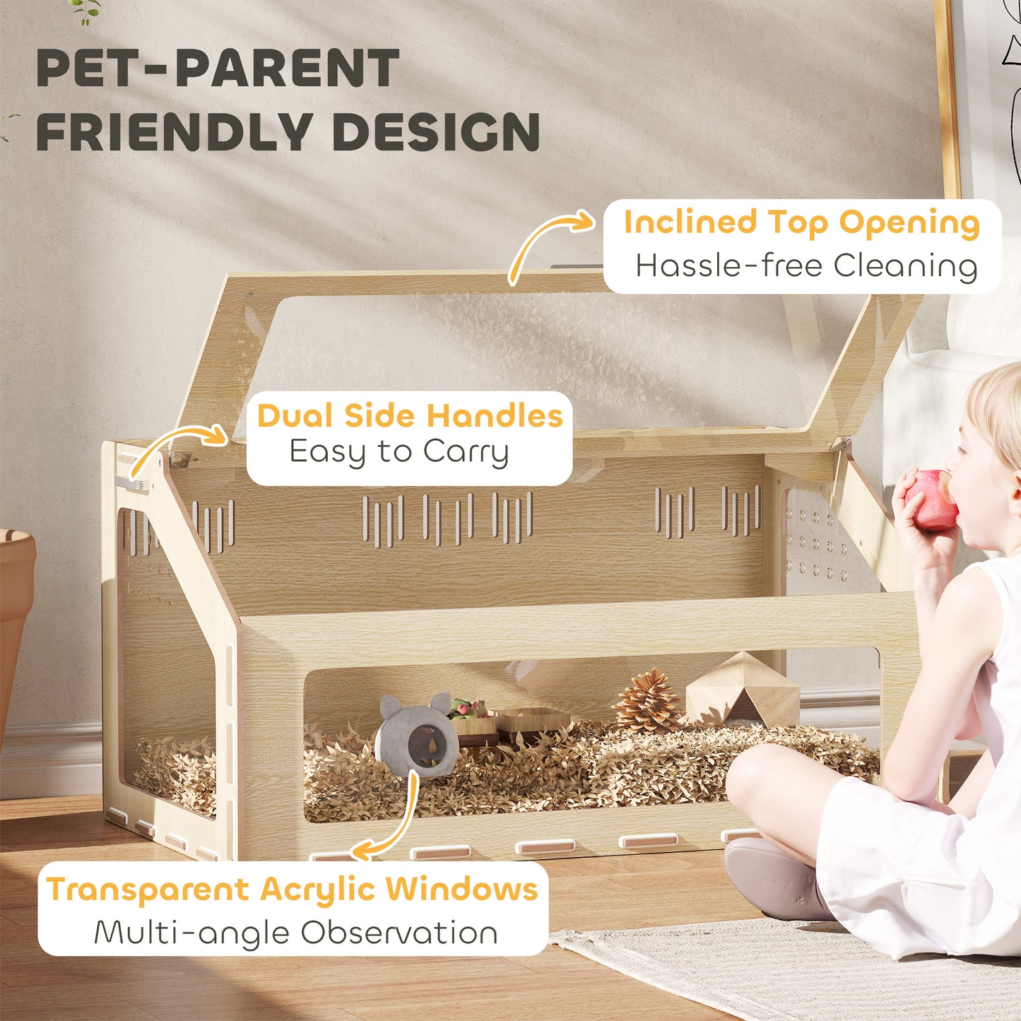 39'' Hamster Cage Habitat – Wooden Small Pet Enclosure with Acrylic Window