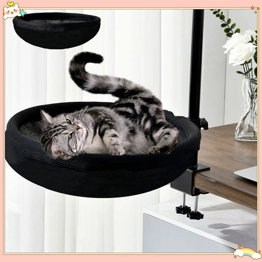Modern Rotating Desk Cat Bed with 2 Washable Mats – Elevated Cat Perch for Home