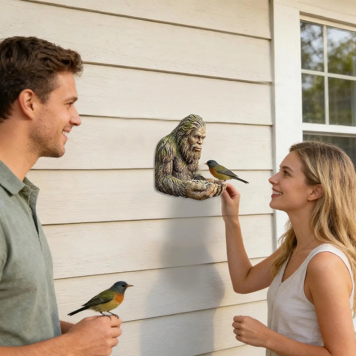 Bigfoot Bird Feeder Funny Garden Sculpture Outdoor Wall Bird Feeding Station Resin Decor