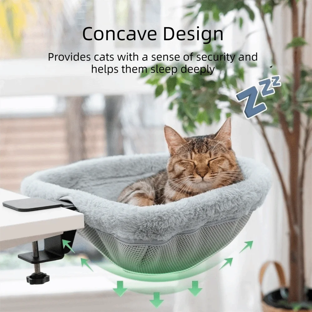 Semi-Circular Desk Cat Hammock – Space-Saving Clamp-On Cat Bed for Home Office
