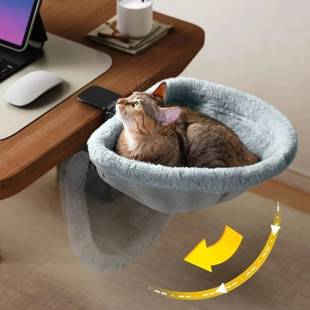 Semi-Circular Desk Cat Hammock – Space-Saving Clamp-On Cat Bed for Home Office