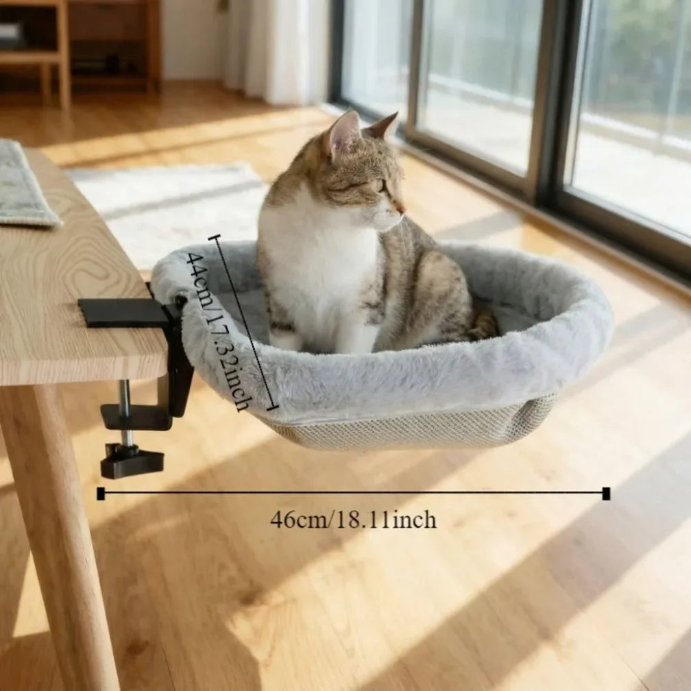 Semi-Circular Desk Cat Hammock – Space-Saving Clamp-On Cat Bed for Home Office