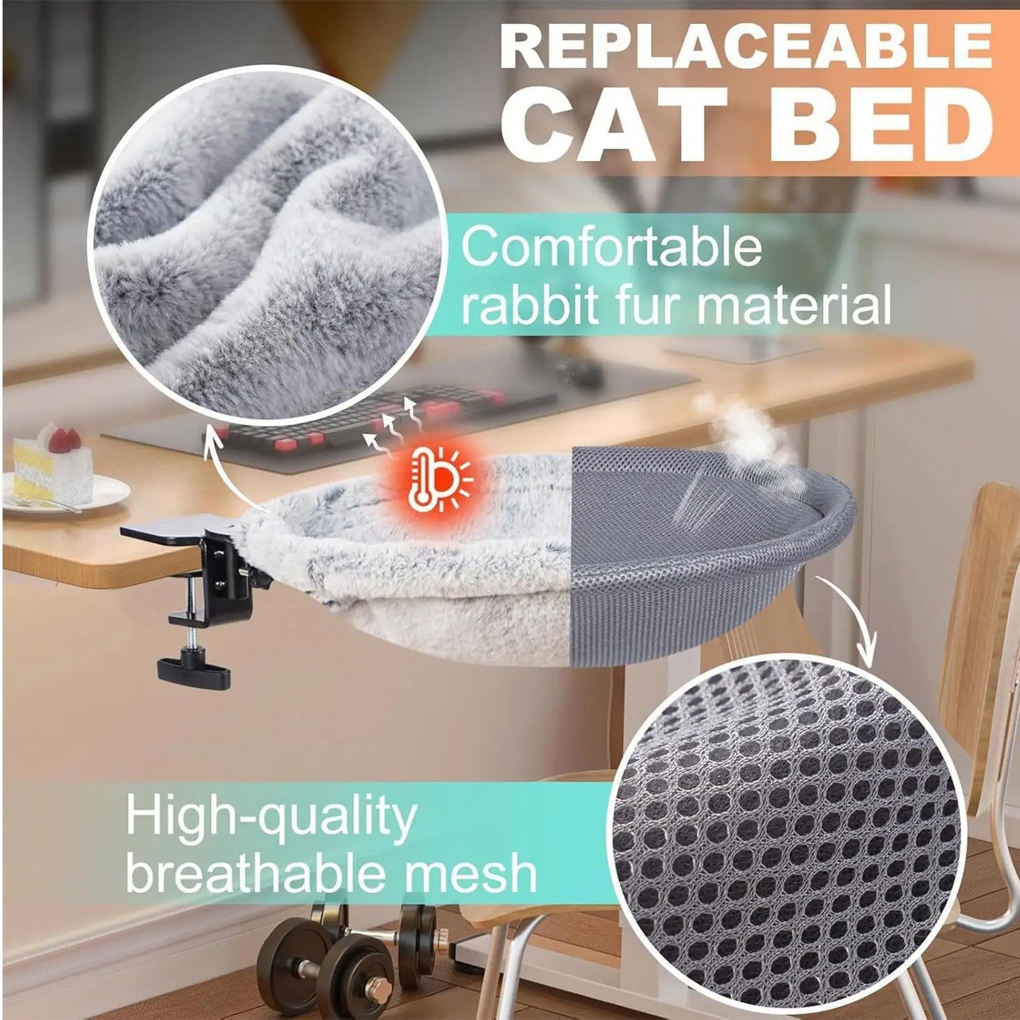 180° Rotating Desktop Cat Hammock – Adjustable Desk Cat Bed for Indoor Comfort