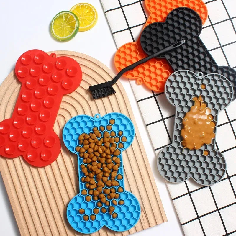 Bone-Shaped Dog Lick Mat – Silicone Slow Feeder with Suction Base