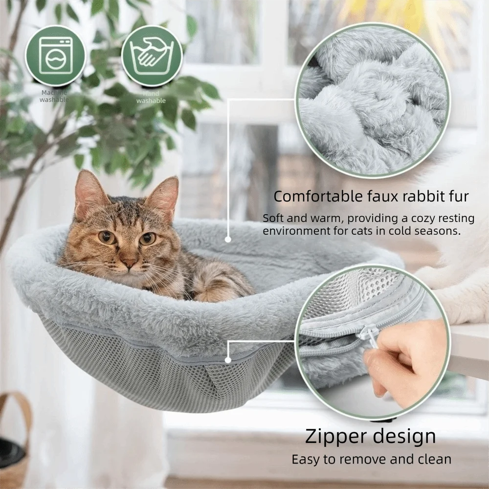 Semi-Circular Desk Cat Hammock – Space-Saving Clamp-On Cat Bed for Home Office