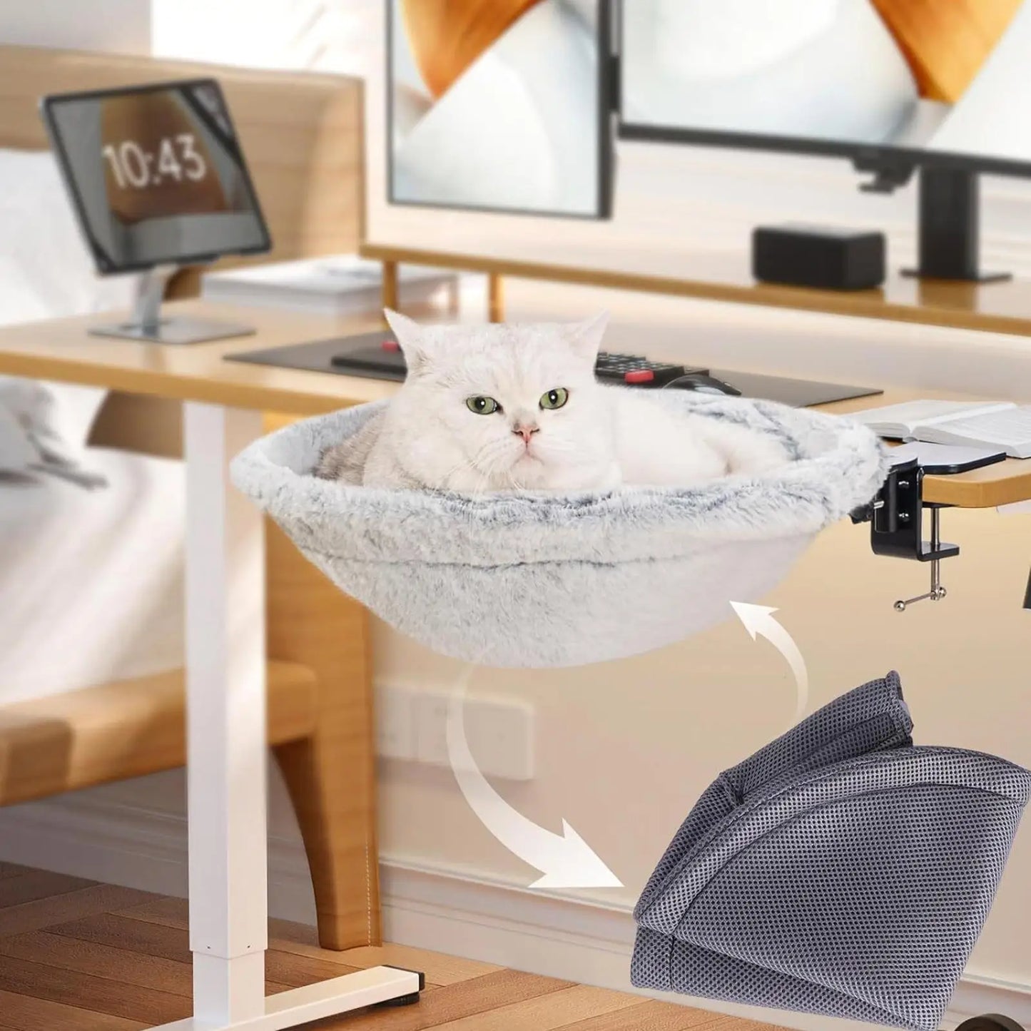 180° Rotating Desktop Cat Hammock – Adjustable Desk Cat Bed for Indoor Comfort