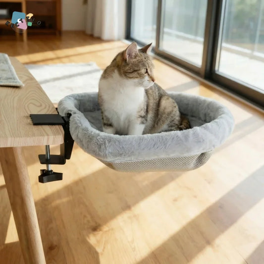 Semi-Circular Desk Cat Hammock – Space-Saving Clamp-On Cat Bed for Home Office