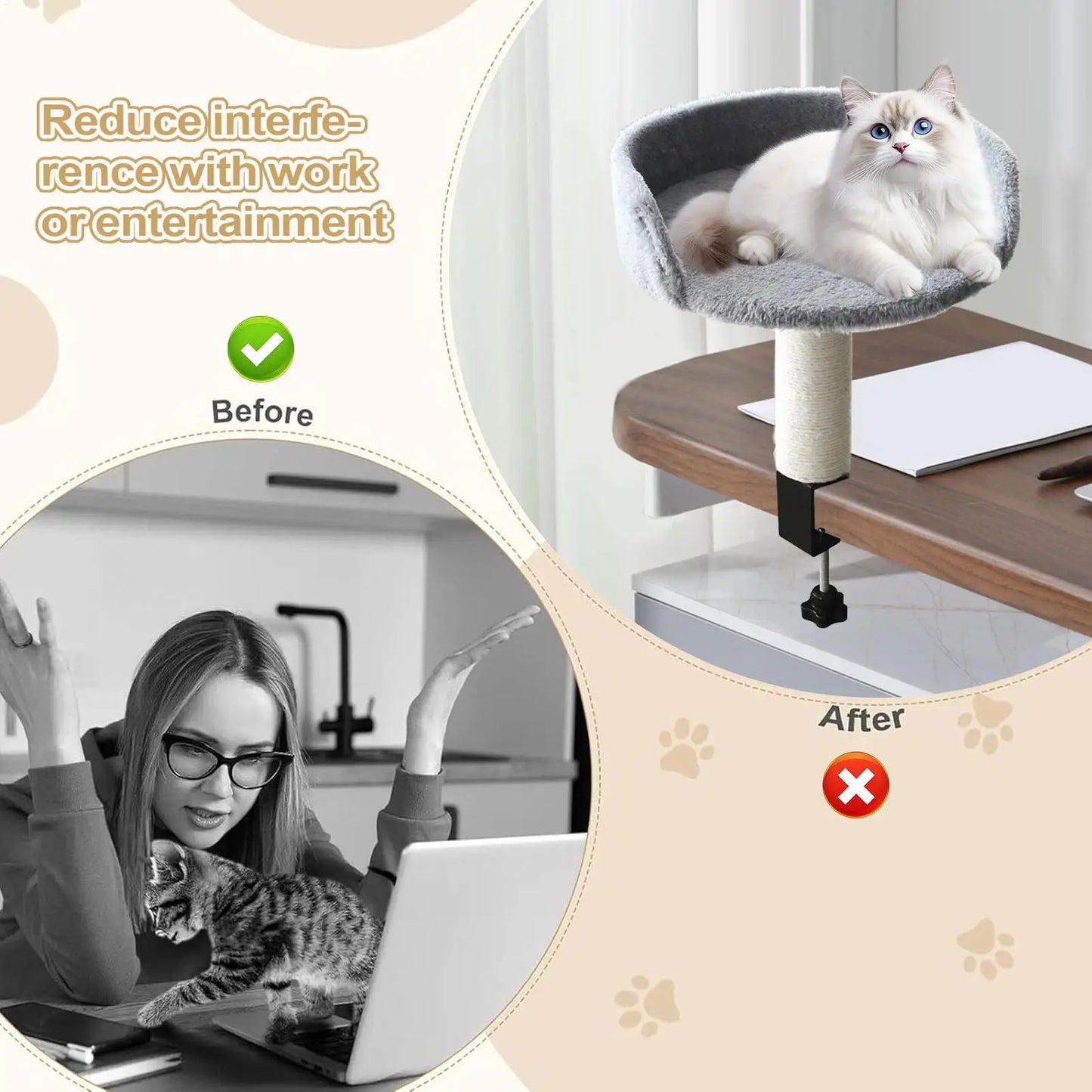Adjustable Rotating Desk Cat Perch – Space-Saving Clamp-On Cat Hammock Bed